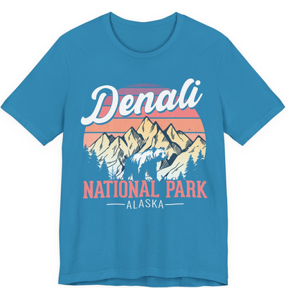 Retro Denali National Park Alaska Bear Mountains Vintage Shirt — Premium Tee Premium T-Shirt – Aqua – Alaska Cruise Shirts