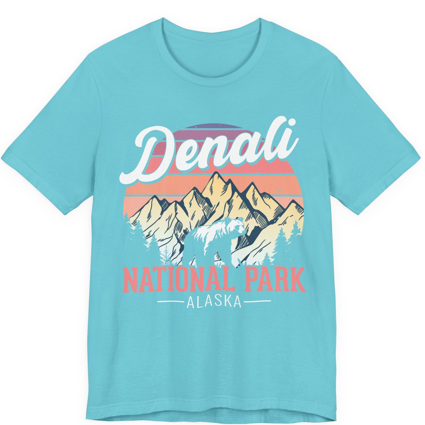 Retro Denali National Park Alaska Bear Mountains Vintage Shirt — Premium Tee Premium T-Shirt – Turquoise – Alaska Cruise Shirts