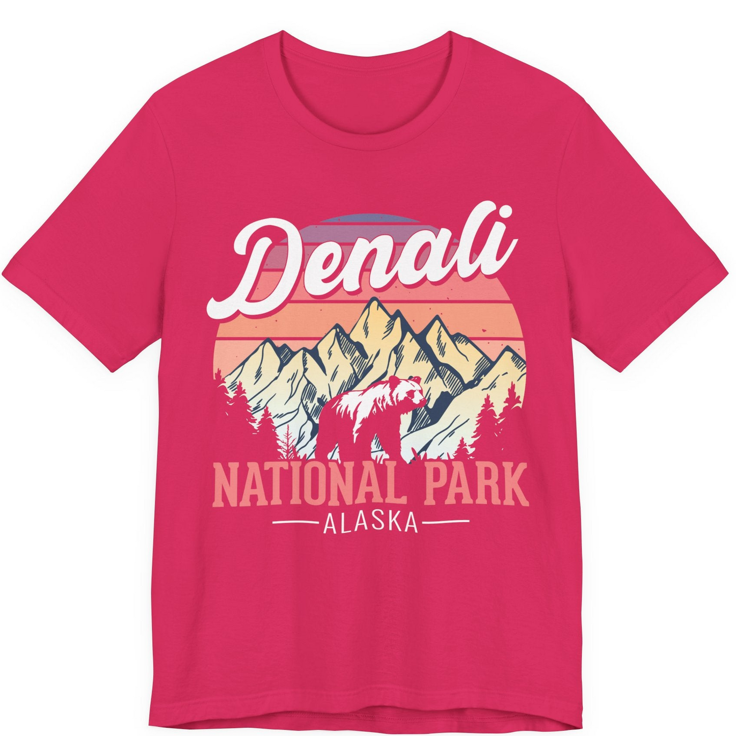 Retro Denali National Park Alaska Bear Mountains Vintage Shirt — Premium Tee Premium T-Shirt – Fuchsia – Alaska Cruise Shirts