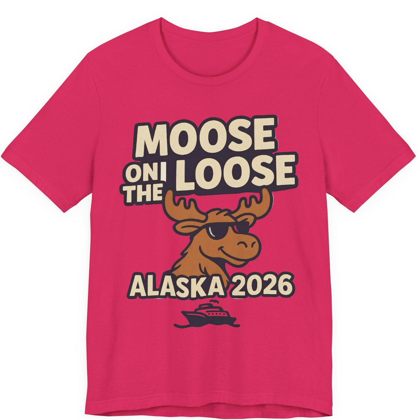 Moose on the Loose Alaska 2026 Cruise Cartoon Funny Shirt — Premium Tee Premium T-Shirt – Fuchsia – Alaska Cruise Shirts
