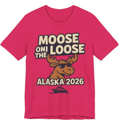 Moose on the Loose Alaska 2026 Cruise Cartoon Funny Shirt — Premium Tee Premium T-Shirt – Fuchsia – Alaska Cruise Shirts