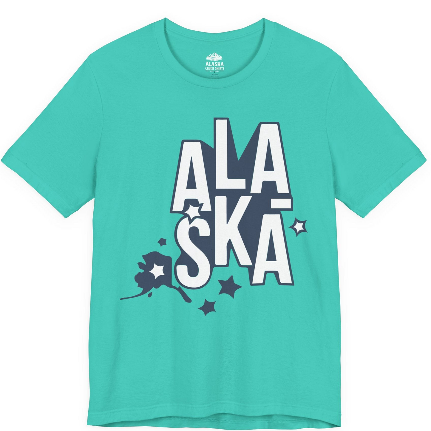 Alaska Stars Bold Typography Shirt Premium T-Shirt – Teal – Alaska Cruise Shirts