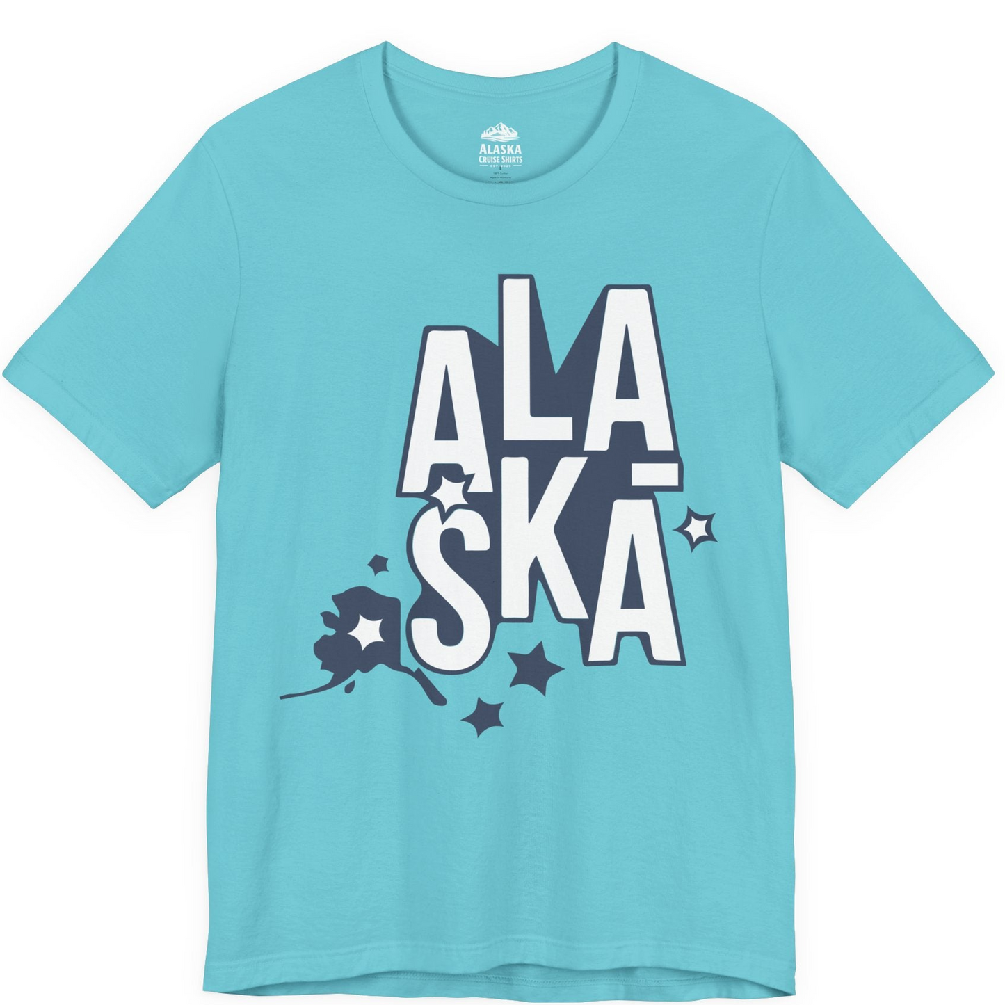 Alaska Stars Bold Typography Shirt Premium T-Shirt – Turquoise – Alaska Cruise Shirts