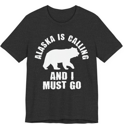 Alaska Is Calling Bear Silhouette Adventure Shirt Premium T-Shirt – Dark Grey Heather – Alaska Cruise Shirts