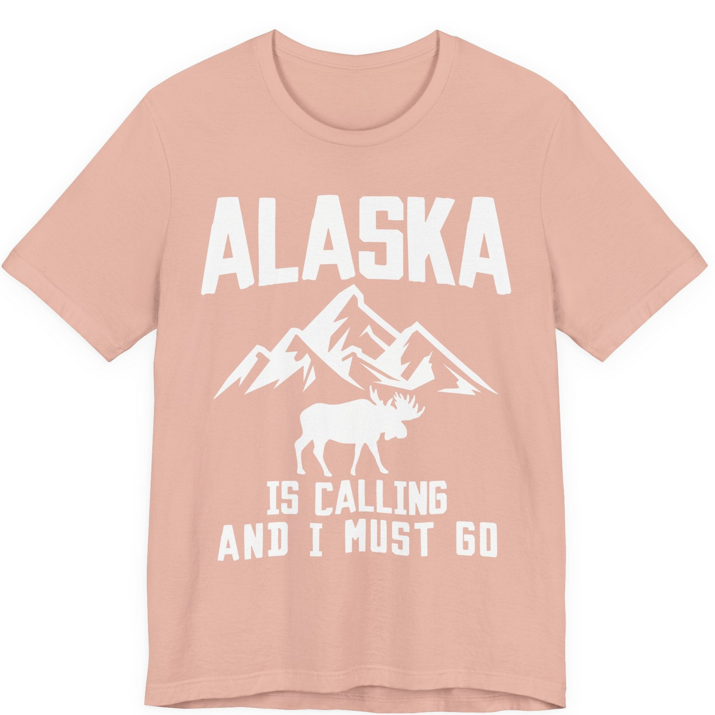 Alaska Is Calling Moose Mountains Adventure Silhouette Nature Shirt — Premium Tee Premium T-Shirt – Peach – Alaska Cruise Shirts