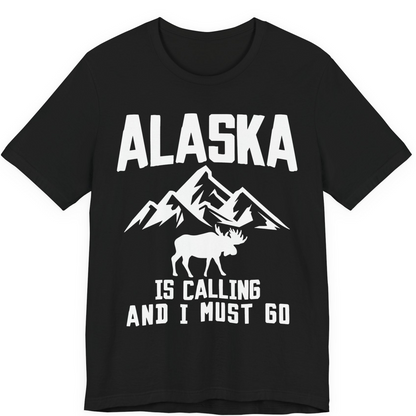 Alaska Is Calling Moose Mountains Adventure Silhouette Nature Shirt — Premium Tee Premium T-Shirt – Black – Alaska Cruise Shirts
