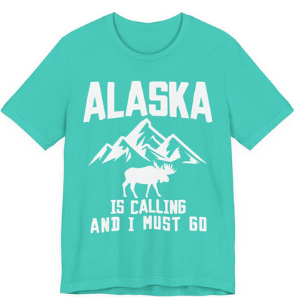 Alaska Is Calling Moose Mountains Adventure Silhouette Nature Shirt — Premium Tee Premium T-Shirt – Teal – Alaska Cruise Shirts