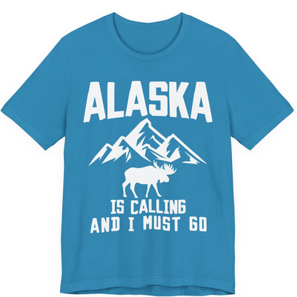 Alaska Is Calling Moose Mountains Adventure Silhouette Nature Shirt — Premium Tee Premium T-Shirt – Aqua – Alaska Cruise Shirts