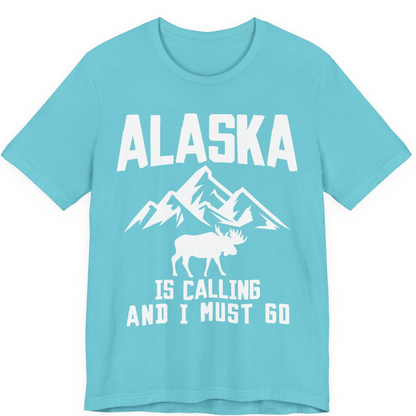 Alaska Is Calling Moose Mountains Adventure Silhouette Nature Shirt — Premium Tee Premium T-Shirt – Turquoise – Alaska Cruise Shirts
