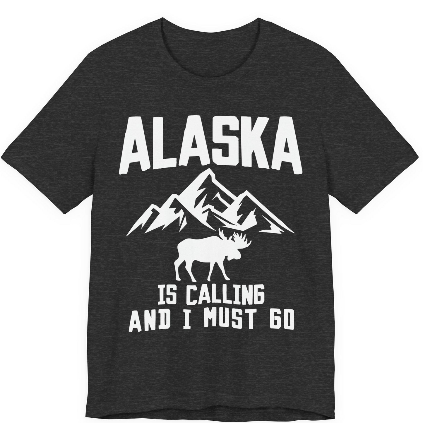 Alaska Is Calling Moose Mountains Adventure Silhouette Nature Shirt — Premium Tee Premium T-Shirt – Dark Grey Heather – Alaska Cruise Shirts