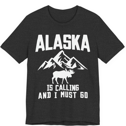 Alaska Is Calling Moose Mountains Adventure Silhouette Nature Shirt — Premium Tee Premium T-Shirt – Dark Grey Heather – Alaska Cruise Shirts