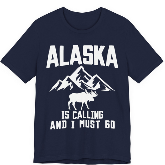 Alaska Is Calling Moose Mountains Adventure Silhouette Nature Shirt — Premium Tee Premium T-Shirt – Navy – Alaska Cruise Shirts