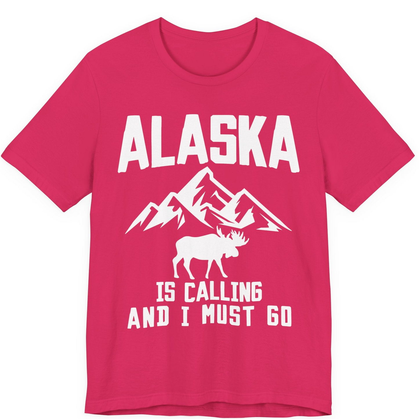 Alaska Is Calling Moose Mountains Adventure Silhouette Nature Shirt — Premium Tee Premium T-Shirt – Fuchsia – Alaska Cruise Shirts