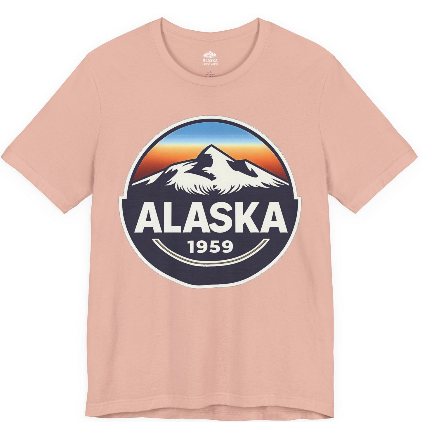 Alaska 1959 Retro Mountain Sunset Badge Shirt Vintage Statehood Tee — Premium Tee Premium T-Shirt – Peach – Alaska Cruise Shirts