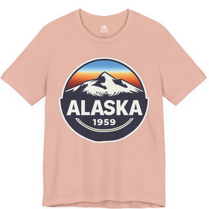 Alaska 1959 Retro Mountain Sunset Badge Shirt Vintage Statehood Tee — Premium Tee Premium T-Shirt – Peach – Alaska Cruise Shirts