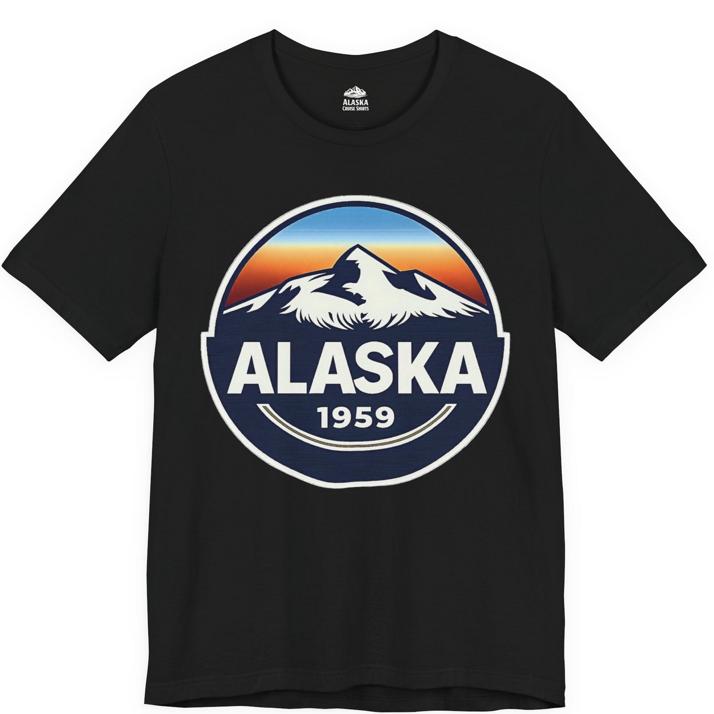 Alaska 1959 Retro Mountain Sunset Badge Shirt Vintage Statehood Tee — Premium Tee Premium T-Shirt – Black – Alaska Cruise Shirts
