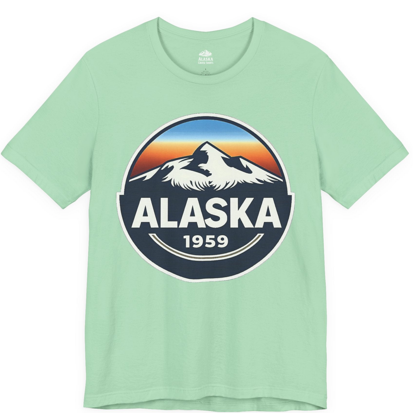 Alaska 1959 Retro Mountain Sunset Badge Shirt Vintage Statehood Tee — Premium Tee Premium T-Shirt – Mint – Alaska Cruise Shirts