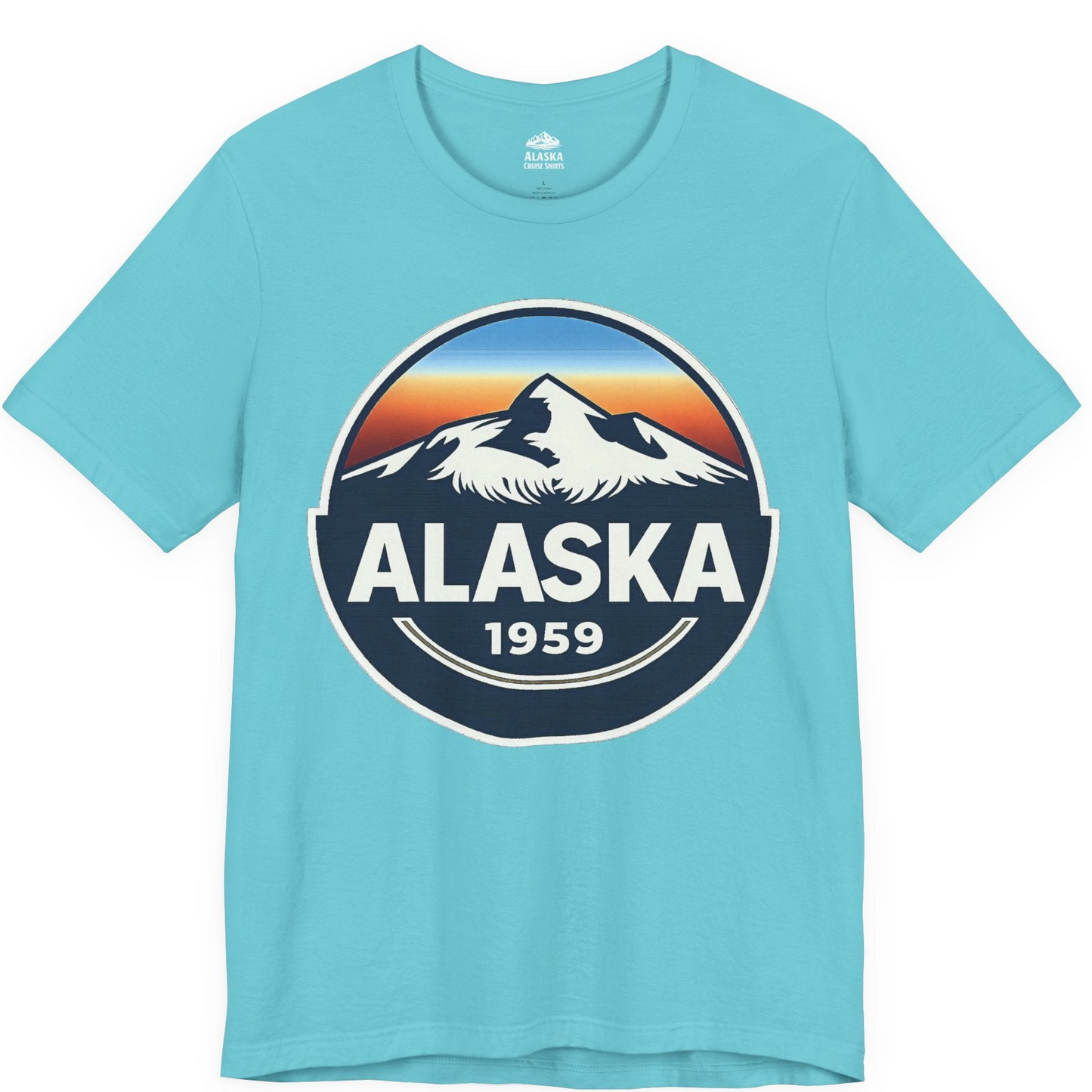 Alaska 1959 Retro Mountain Sunset Badge Shirt Vintage Statehood Tee — Premium Tee Premium T-Shirt – Turquoise – Alaska Cruise Shirts