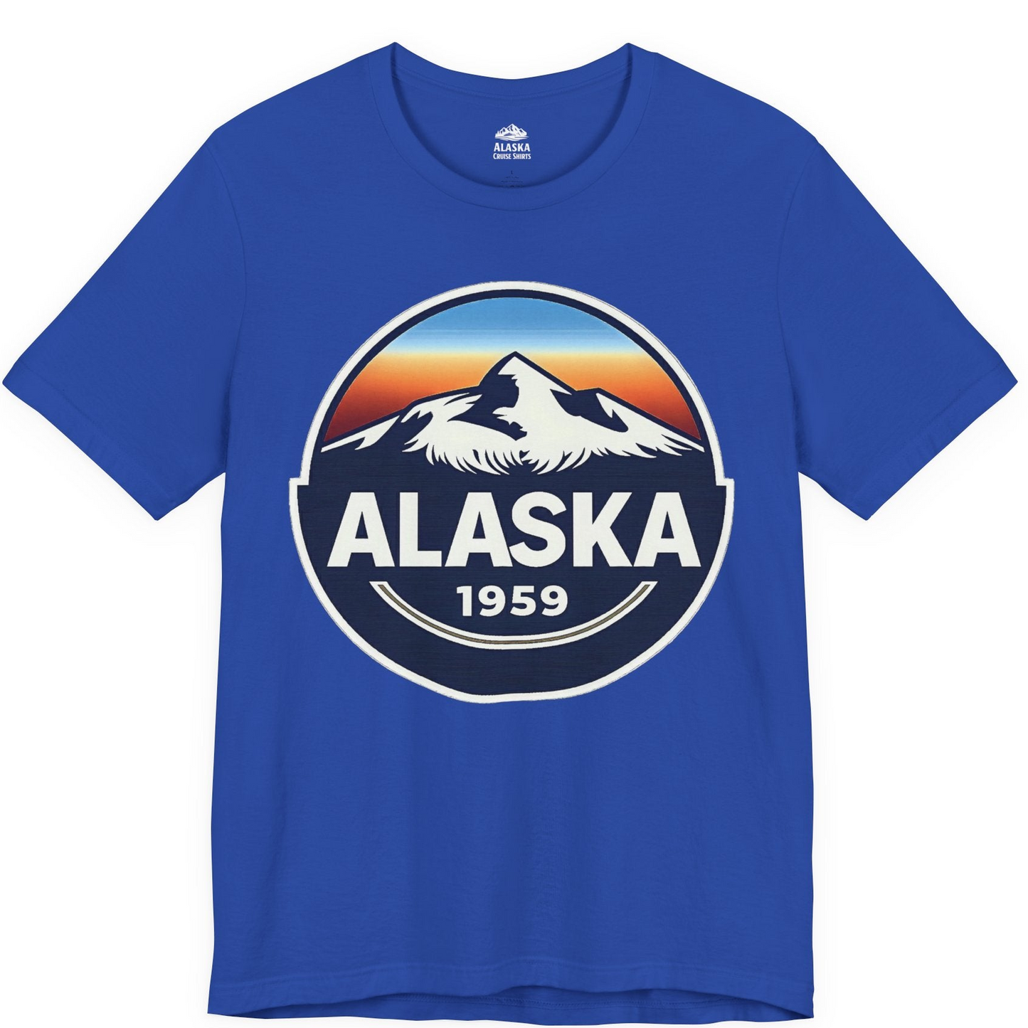 Alaska 1959 Retro Mountain Sunset Badge Shirt Vintage Statehood Tee — Premium Tee Premium T-Shirt – True Royal – Alaska Cruise Shirts