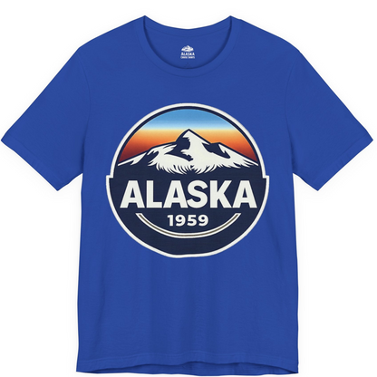 Alaska 1959 Retro Mountain Sunset Badge Shirt Vintage Statehood Tee — Premium Tee Premium T-Shirt – True Royal – Alaska Cruise Shirts