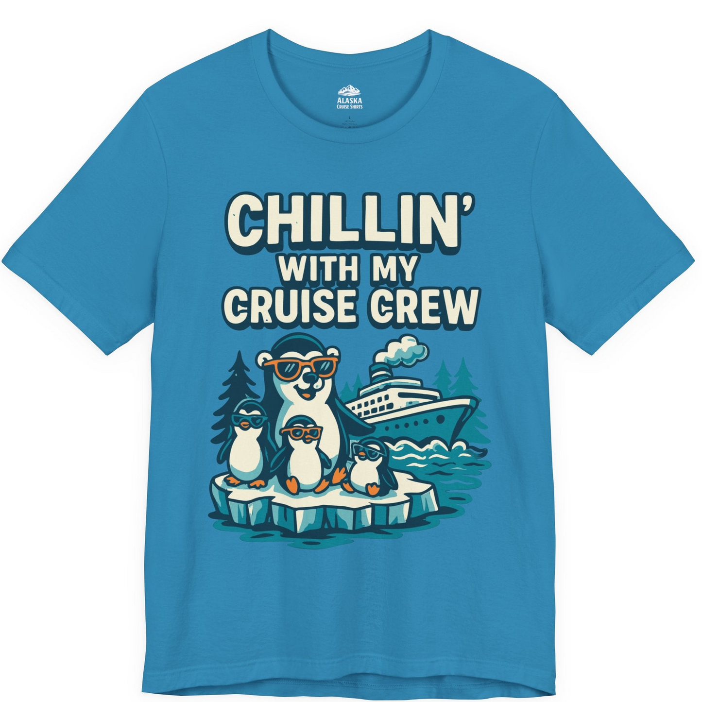 Chillin With My Cruise Crew Cute Penguins Alaska Cartoon Shirt — Premium Tee Premium T-Shirt – Aqua – Alaska Cruise Shirts