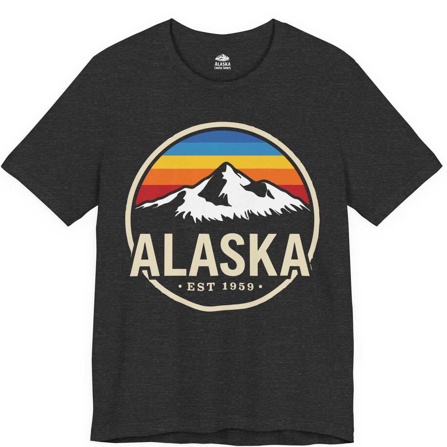Alaska Vintage Mountain Sunset Shirt Premium T-Shirt – Dark Grey Heather – Alaska Cruise Shirts