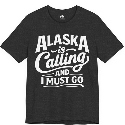 Alaska Is Calling Adventure Typography Shirt Premium T-Shirt – Dark Grey Heather – Alaska Cruise Shirts