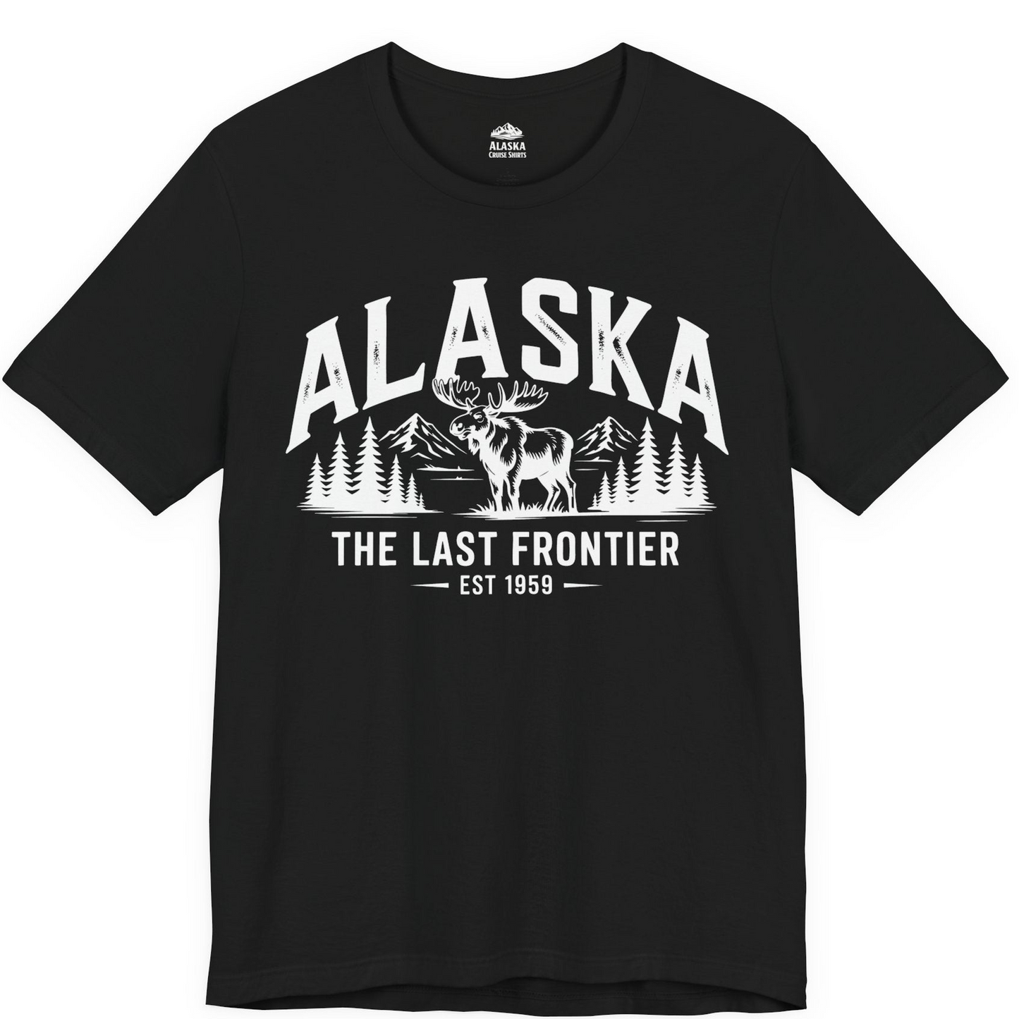 Alaska The Last Frontier Moose Mountain Wilderness Graphic Shirt — Premium Tee Premium T-Shirt – Black – Alaska Cruise Shirts