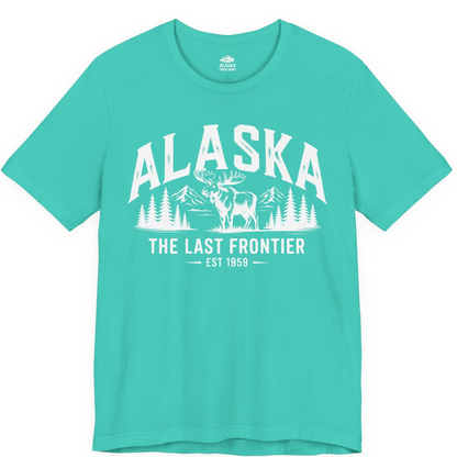 Alaska The Last Frontier Moose Mountain Wilderness Graphic Shirt — Premium Tee Premium T-Shirt – Teal – Alaska Cruise Shirts