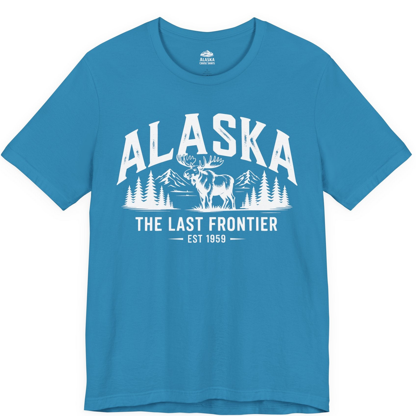 Alaska The Last Frontier Moose Mountain Wilderness Graphic Shirt — Premium Tee Premium T-Shirt – Aqua – Alaska Cruise Shirts