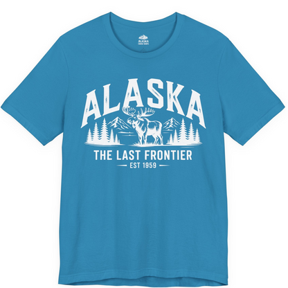 Alaska The Last Frontier Moose Mountain Wilderness Graphic Shirt — Premium Tee Premium T-Shirt – Aqua – Alaska Cruise Shirts