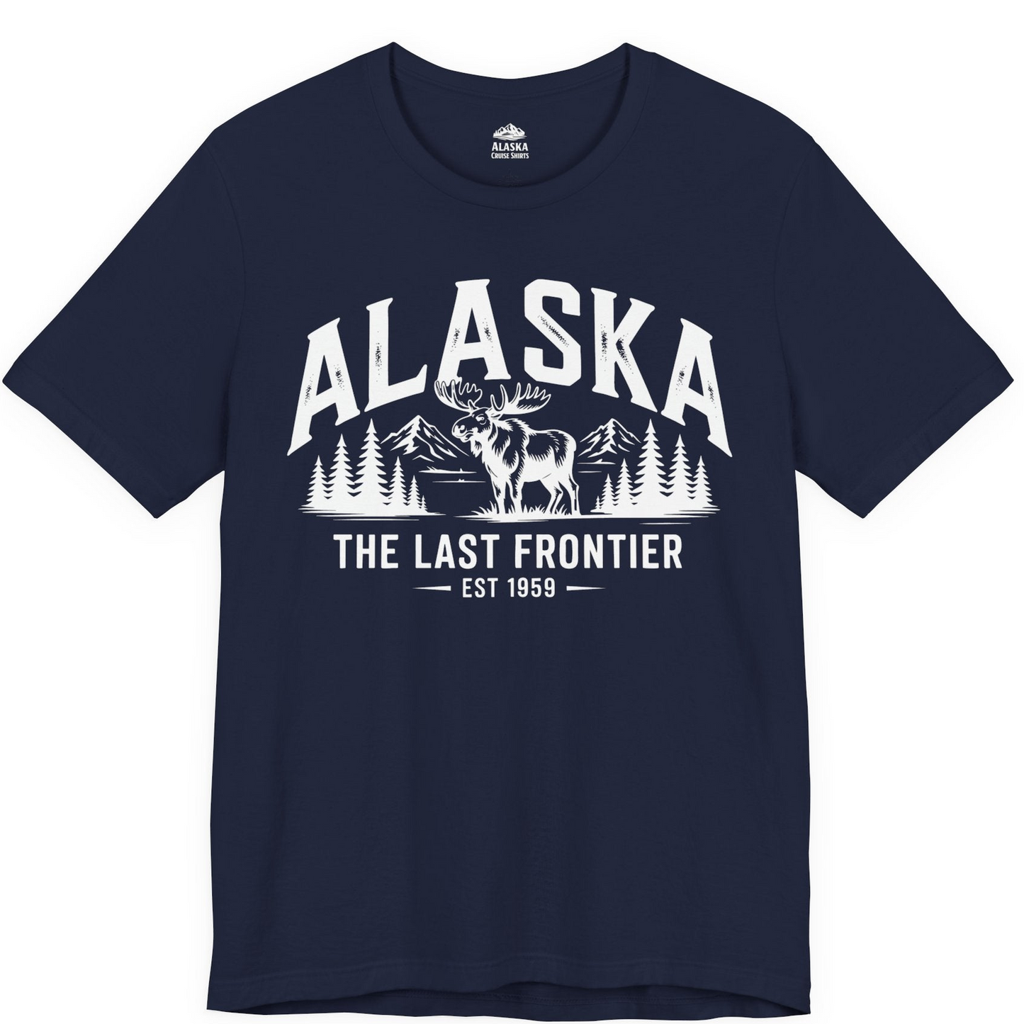 Alaska The Last Frontier Moose Mountain Wilderness Graphic Shirt — Premium Tee Premium T-Shirt – Navy – Alaska Cruise Shirts