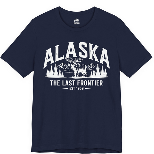 Alaska The Last Frontier Moose Mountain Wilderness Graphic Shirt — Premium Tee Premium T-Shirt – Navy – Alaska Cruise Shirts
