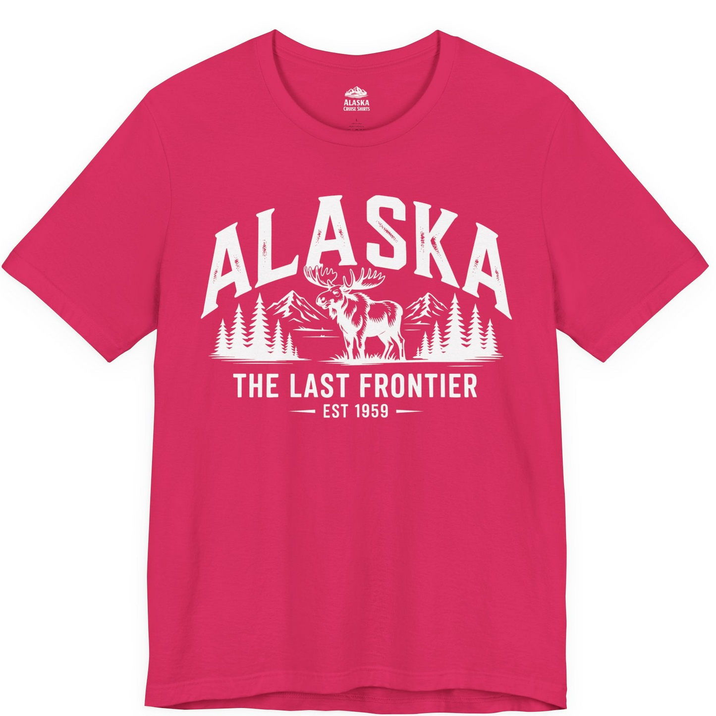 Alaska The Last Frontier Moose Mountain Wilderness Graphic Shirt — Premium Tee Premium T-Shirt – Fuchsia – Alaska Cruise Shirts
