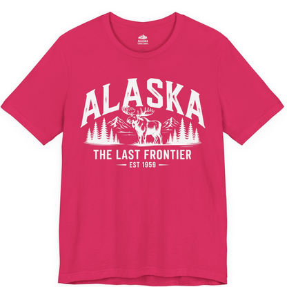 Alaska The Last Frontier Moose Mountain Wilderness Graphic Shirt — Premium Tee Premium T-Shirt – Fuchsia – Alaska Cruise Shirts