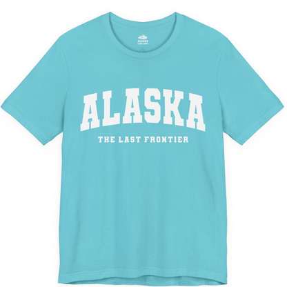 Alaska The Last Frontier Bold Collegiate Vintage State Pride Shirt — Premium Tee Premium T-Shirt – Turquoise – Alaska Cruise Shirts