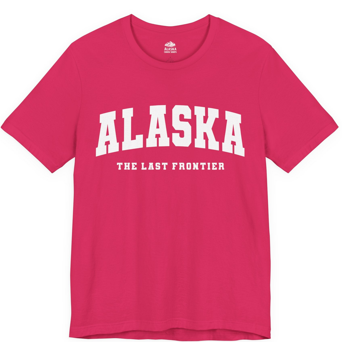 Alaska The Last Frontier Bold Collegiate Vintage State Pride Shirt — Premium Tee Premium T-Shirt – Fuchsia – Alaska Cruise Shirts