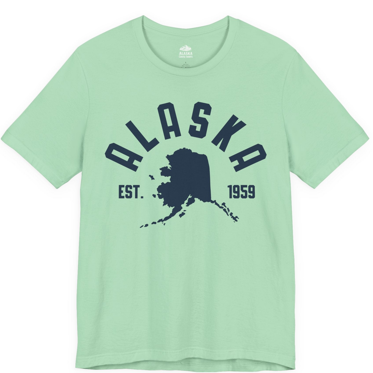 Vintage Alaska State Outline Est 1959 Retro Collegiate Shirt — Premium Tee Premium T-Shirt – Mint – Alaska Cruise Shirts