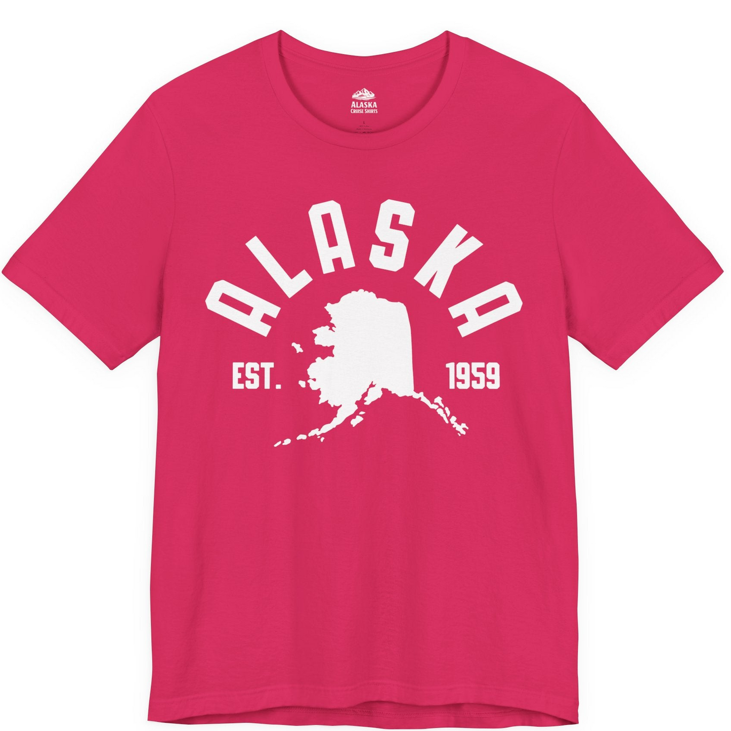 Vintage Alaska State Outline Est 1959 Retro Collegiate Shirt — Premium Tee Premium T-Shirt – Fuchsia – Alaska Cruise Shirts