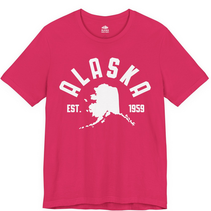 Vintage Alaska State Outline Est 1959 Retro Collegiate Shirt — Premium Tee Premium T-Shirt – Fuchsia – Alaska Cruise Shirts