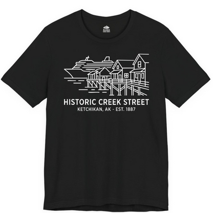 Ketchikan Creek Street Alaska Waterfront and Cruise Ship Shirt — Premium Tee Premium T-Shirt – Black – Alaska Cruise Shirts