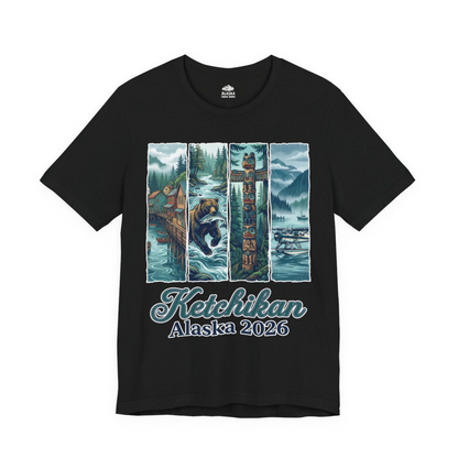 Ketchikan Alaska 2026 Scenic Nature and Totem Pole Art T-Shirt — Premium Tee Premium T-Shirt – Black – Alaska Cruise Shirts