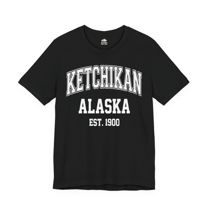 Ketchikan Alaska Collegiate Style Est 1900 Vintage Tee Shirt — Premium Tee Premium T-Shirt – Black – Alaska Cruise Shirts