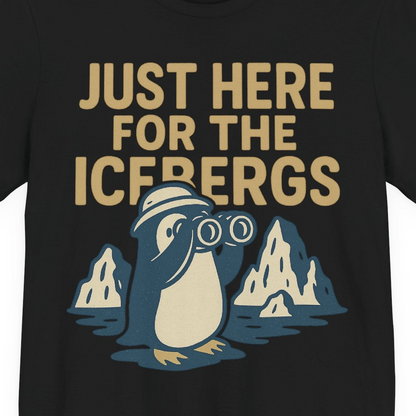 Just Here For The Icebergs Penguin Shirt Premium T-Shirt – Black – Alaska Cruise Shirts Close Up