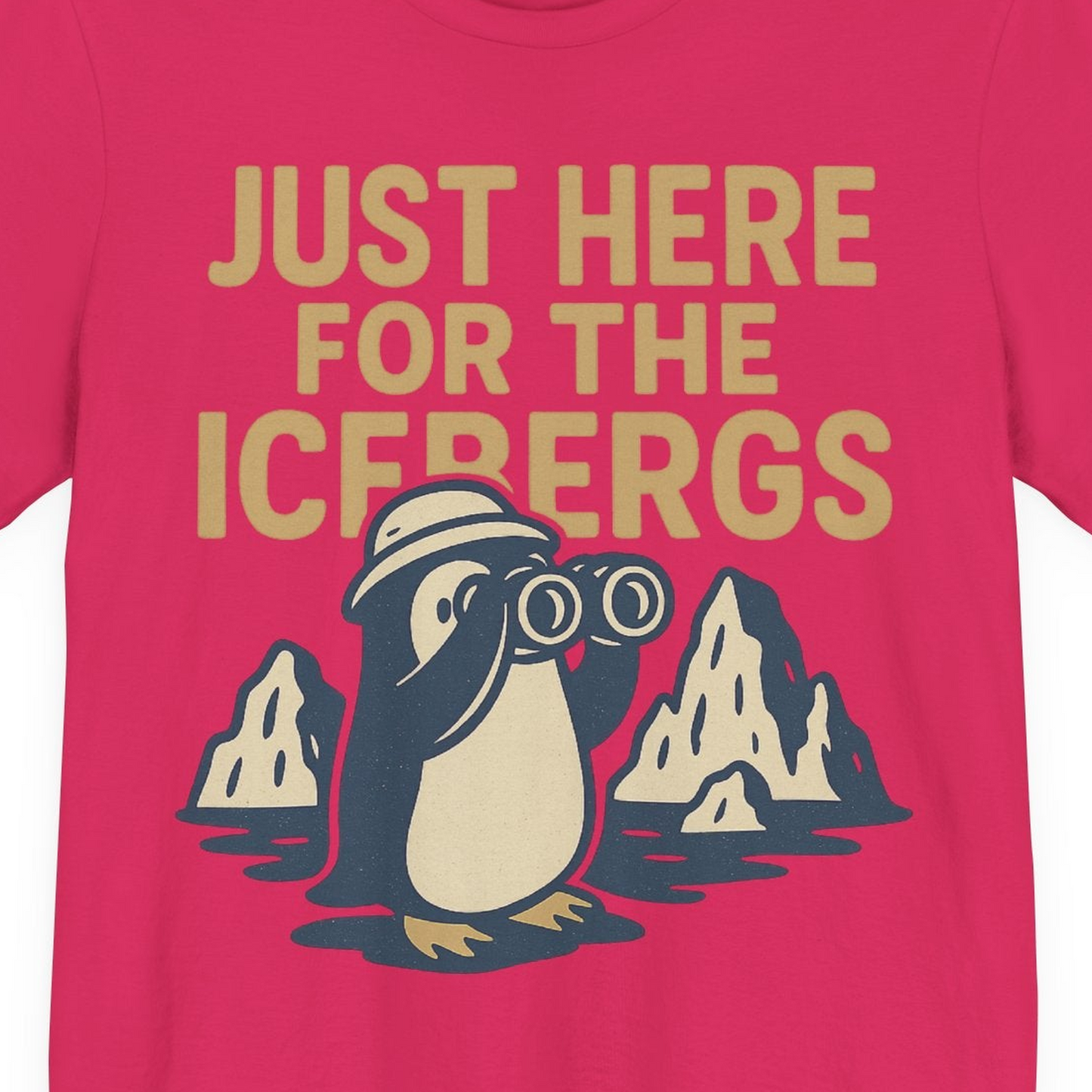 Just Here For The Icebergs Penguin Shirt Premium T-Shirt – Fuchsia – Alaska Cruise Shirts Close Up