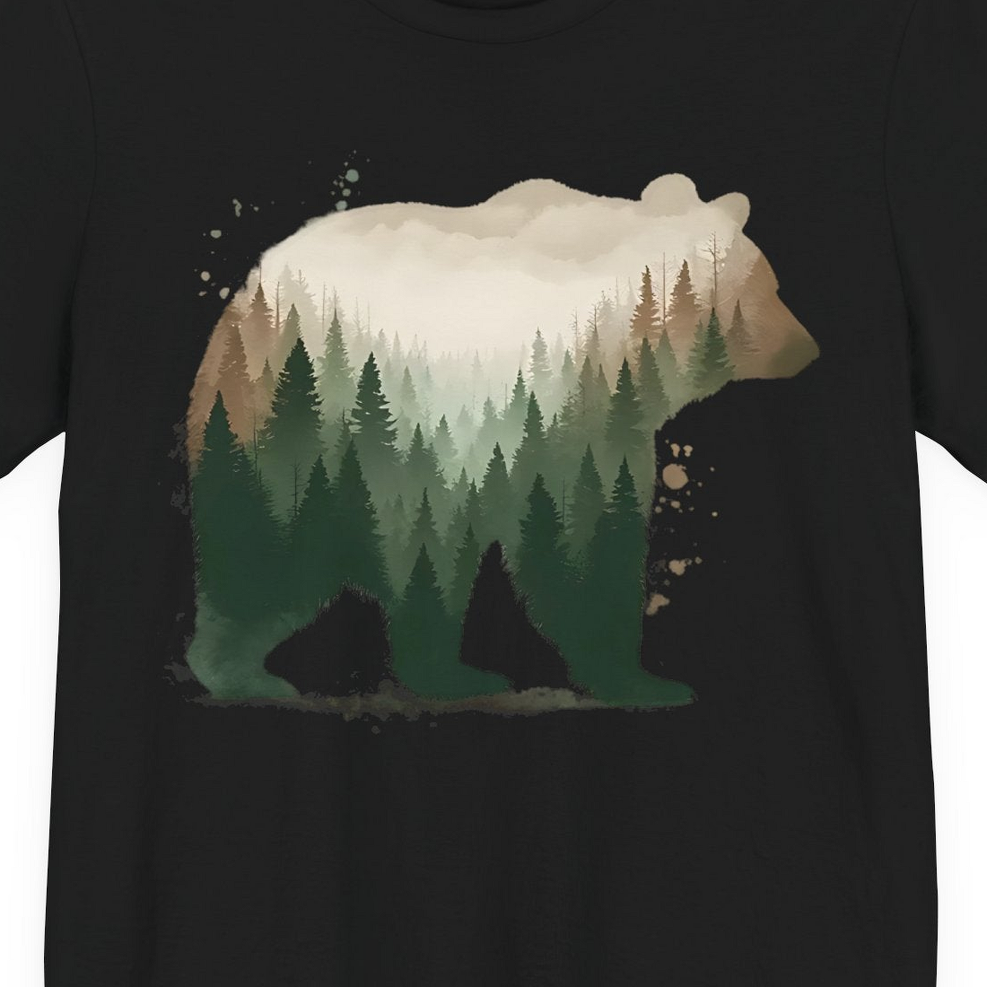 Double Exposure Bear Forest Shirt Premium T-Shirt – Black – Alaska Cruise Shirts Close Up