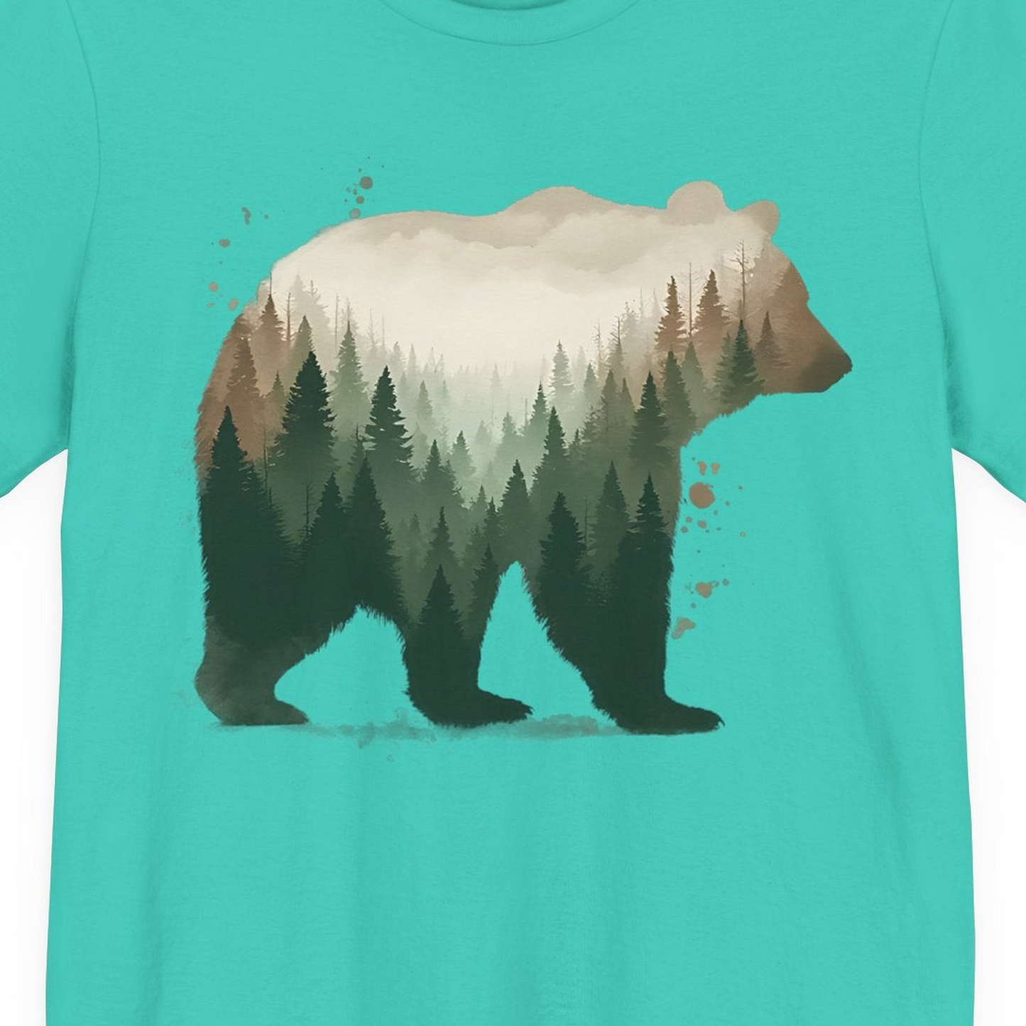Double Exposure Bear Forest Shirt Premium T-Shirt – Teal – Alaska Cruise Shirts Close Up