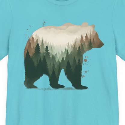 Double Exposure Bear Forest Shirt Premium T-Shirt – Turquoise – Alaska Cruise Shirts Close Up