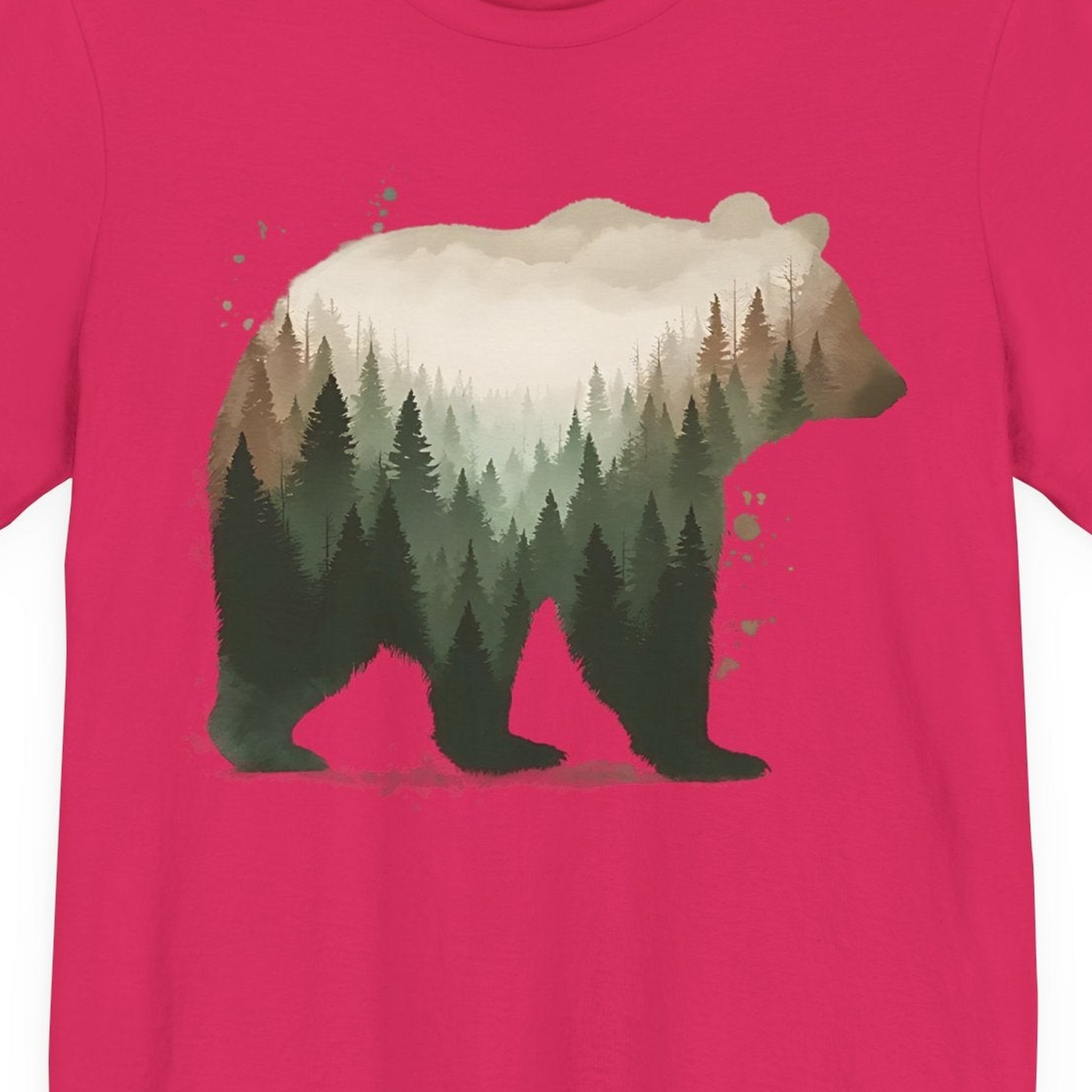 Double Exposure Bear Forest Shirt Premium T-Shirt – Fuchsia – Alaska Cruise Shirts Close Up