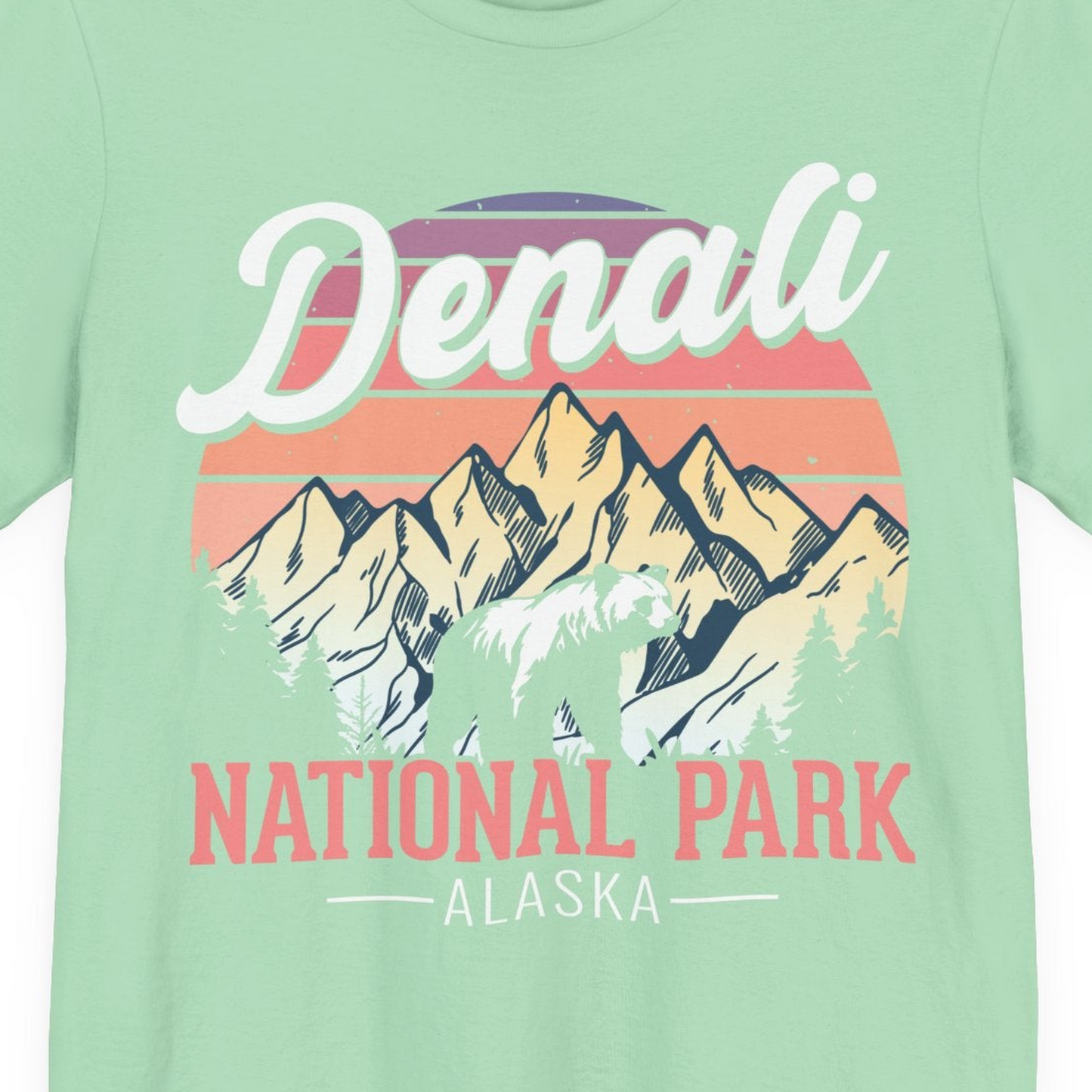 Retro Denali National Park Alaska Bear Mountains Vintage Shirt — Premium Tee Premium T-Shirt – Mint – Alaska Cruise Shirts Close Up